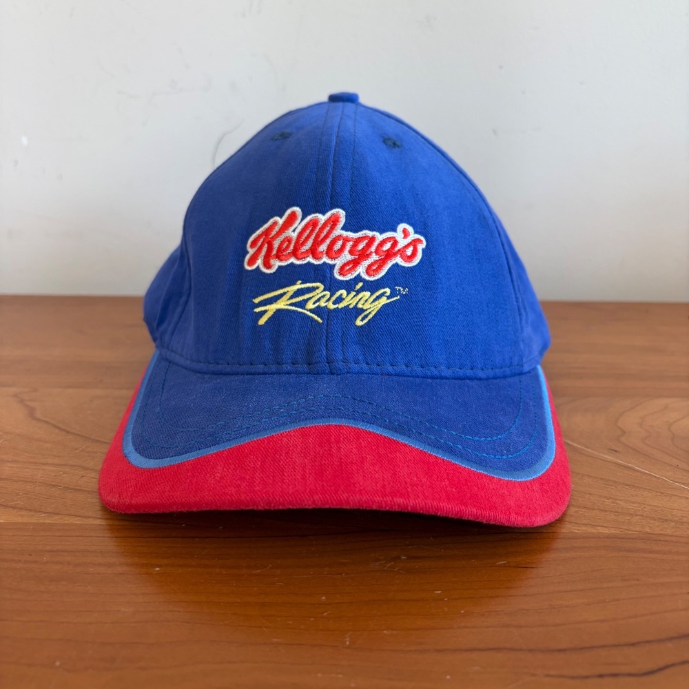 Vintage Kellogg's Racing Hat Blue Red Made in USA Strapback Cap Nascar Style